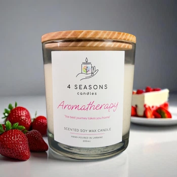 Соевая ароматическая свеча Strawberry Cheesecake, 200 мл, хлопковый фитиль, ручная работа, 39ч