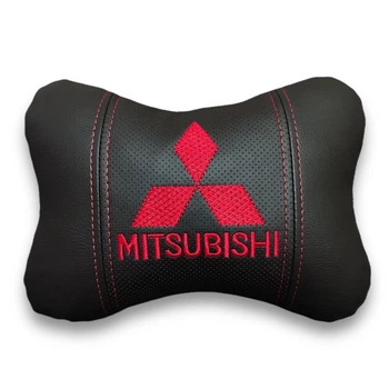 Подушка автомобильная под шею АвтоХоп на подголовник с красным логотипом Mitsubishi