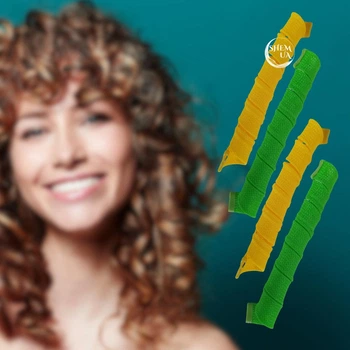 Бігуді спіральні для волосся з гачком 18 шт Hair WavZ, набір для завивки локонів без нагріву універсальний для довгого та середнього волосся, чарівні безпечні бігуді для кучерів Зелені/жовті, Z55-W18
