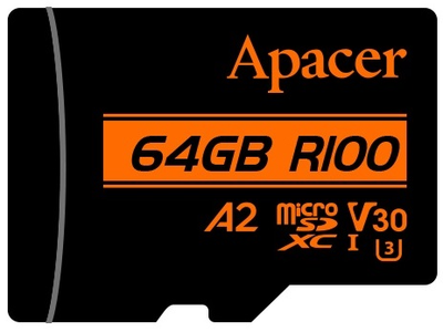 Карта пам'яті Apacer microSD 64GB C10 UHS-I U3 A2 R100/W80MB/s + SD (AP64GMCSX10U8-R)