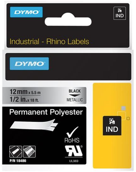 Taśma etykietowa Dymo Rhino Permanent Polyester 12 mm x 5.5 m Black/Metallic (71701184863)