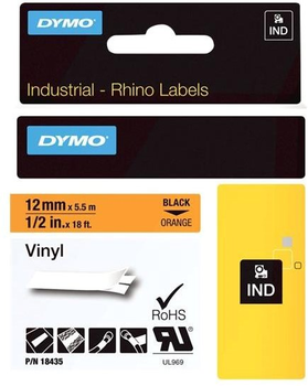 Стрічка для етикеток Dymo Rhino Vinyl 12 мм x 5.5 м Black/Orange (71701184351)