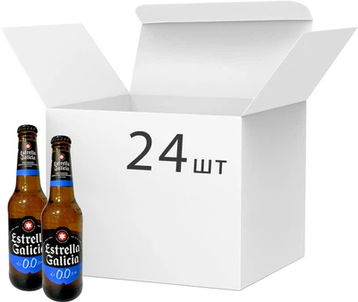 Упаковка пива Estrella Galicia EG светлое крафтовое 0% 0.33 л х 24 шт. (8412598004605)