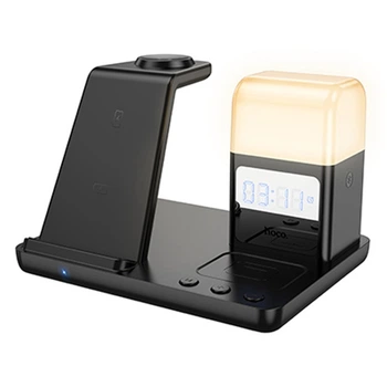 Бездротова зарядка Qi Hoco Crown 3 в 1 night light wireless fast charger with clock cq9 15Вт Чорний