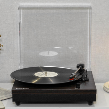 Вініловий програвач Fenton Dark Wood з Bluetooth, відтворює всі платівки, колонки вбудовані в дно