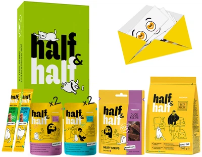 Промонабір кормів та ласощів Half&Half Пет-щастя для дорослих котів