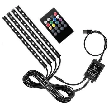 Підсвічування салону автомобіля Led RGB 4х9 USB (багатокольорове) + Музика USB
