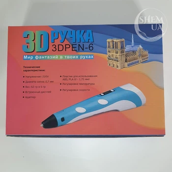 Ручка 3D pen 6 с LED дисплеем + графический планшет для рисования, детский набор для творчества с PLA пластиком и защитой для пальцев Голубой KP-91-Blue