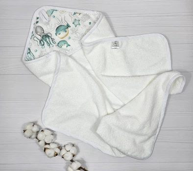 Детское полотенце-уголок 80х80 a.l.babybox Морские жители Белое