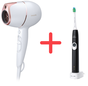 Фен PHILIPS BHD628/00 серии Prestige + Электрическая зубная щетка PHILIPS Sonicare HX6800/63 Protective Clean 4300 (комплект)