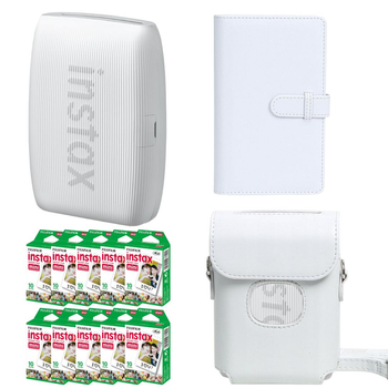 Подарунковий набір до фотопринтера Fujifilm Instax Mini Link3 Clay White / Чохол білий / Фотоальбом білий на 108 знімків/ Фотопапір 100 знімків
