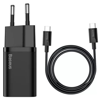 Быстрая зарядка для телефона Type-C / Сетевое зарядное устройство Baseus Super Si Quick Charger 1C 25W + Cable Type-C to Type-C 3A (1m) (TZCCSUP-L) СЗУ