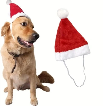 Шапка новогодняя для собак и кошек "SANTA" 19 см 13 см