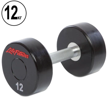 Гантель цельная профессиональная с полиуретановым покрытием LIFE FITNESS (SC-80081-12) 1шт 12кг Черный-красный