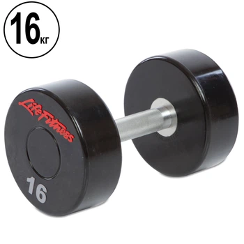 Гантель цельная профессиональная с полиуретановым покрытием LIFE FITNESS (SC-80081-16) 1шт 16кг Черный-красный
