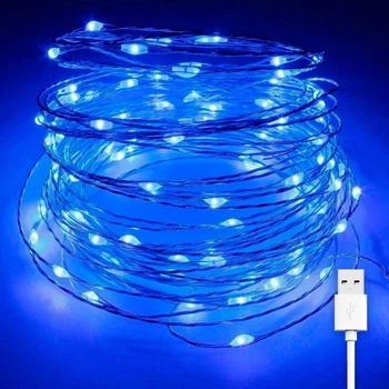 Светодиодная гирлянда нить Роса 20м, от USB, 200 LED, 8 режимов, IP44, Синий