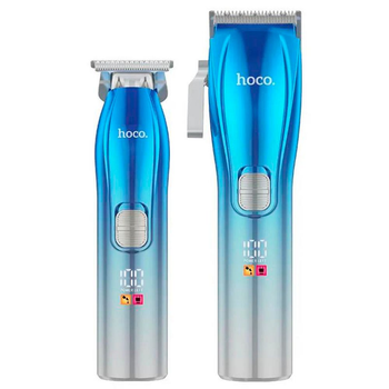 Набор аккумуляторных машинок для стрижки волос 2в1 Hoco DAR26 c LED дисплеем Синие