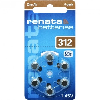 Батарейки для слухового аппарата RENATA ZA312.DP6 0%HG (PR41) 1х6 шт.