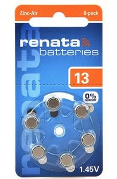 Батарейки для слухового аппарата RENATA ZA13.DP6 0%HG (PR48) 1х6 шт.