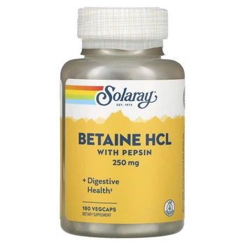 Бетаїн HCL + пепсин Solaray (HCL with Pepsin) 180 капсул