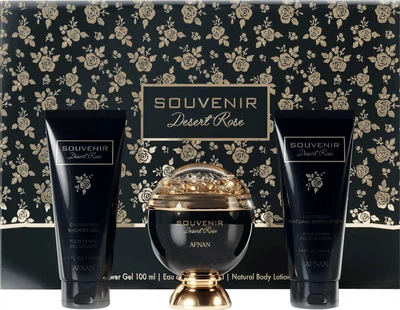 Zestaw prezentowy damski Afnan Souvenir Desert Rose Woda perfumowana 100 ml + Żel pod prysznic 100 ml + Lotion do ciała 100 ml (6290171073277)