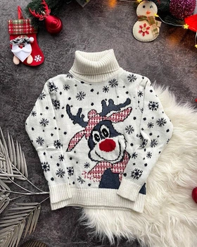 Светр з оленями для дівчинки "Snowy deer" Білий (9-10 років, 134-140 см)