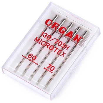 Иглы швейные для микротекстиля ORGAN MICROTEX №60/70 пластиковый бокс 5 штук для бытовых швейных машин (6964)