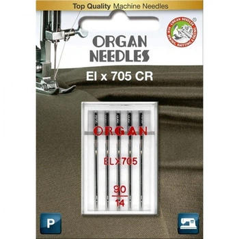 Иглы швейные хромированные ORGAN EL×705 CR №90 для оверлока, распошивалки блистерная упаковка 5 штук (6965)