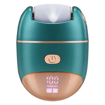Педикюрный аппарат Flewkiss pro Enzo EN-7101, представленный в темно-зеленом цвете, является электрической эксфолиантной пемзой для ног.
