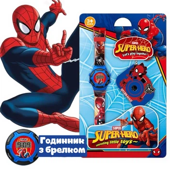 Дитячий наручний електронний годинник Spider Man Watch Спайдермен (Людина павук) з брелком - червоний (AN)3210