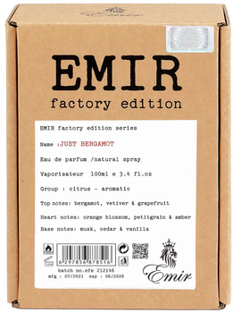 Парфумована вода унісекс Emir Just Bergamot Factory Edition 100 мл (6297856878516)