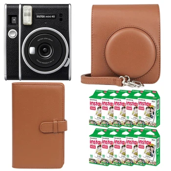 Подарунковий набір Камера для миттєвого друку Fujifilm Instax Mini 40 EX D US / Коричневий чохол / Картриджі на 100 фото / Коричневий фотоальбом на 108 фото