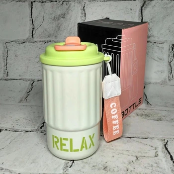 Термостакан с керамическим покрытием Relax термочашка для кофе 14,5х7,5х7 см 400 мл Салатовый MD-BW-101-S