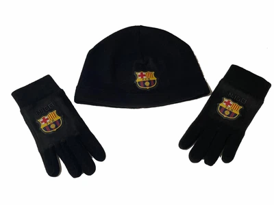Комплект мужской FC Barcelona шапка+перчатки, размер M, черный