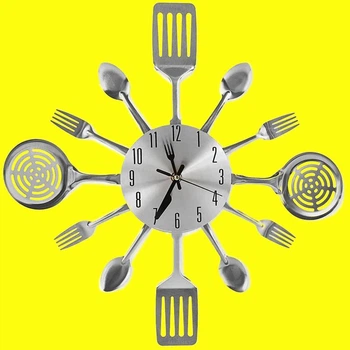 Настенные часы на кухню Fork Ложки-вилки кварцевые металлические 40 см Серебристый