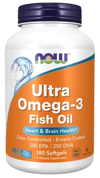 Супер омега 3, Ultra Omega-3, Now Foods, 500 EPA / 250 DHA, 180 капсул з кишковорозчинною оболонкою