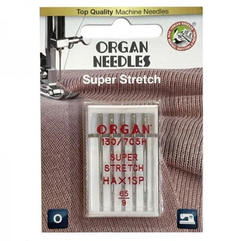 Иглы швейные для cтрейча, лайкры ORGAN SUPER STRETCH №65 для бытовых швейных машин блистерная упаковка 5 штук (7023)