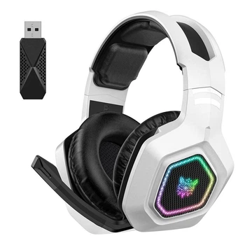Геймерські ігрові Bluetooth навушники Onikuma B100 з висувним мікрофоном та LED підсвічуванням White
