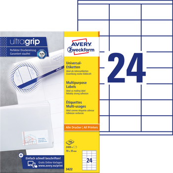 Etykiety Avery Zweckform UltraGrip 70 x 35 mm A4 100 arkuszy (4004182034224)