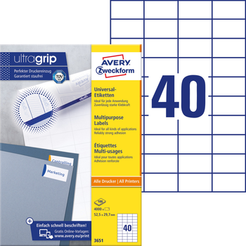 Etykiety Avery Zweckform UltraGrip 52.5 x 29.7 mm A4 100 arkuszy (4004182036518)