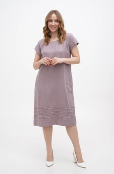 Лляна міді сукня великих розмірів з коротким рукавом (Plus size) Варна. Рожевий, р.58, код 0330/58/1087