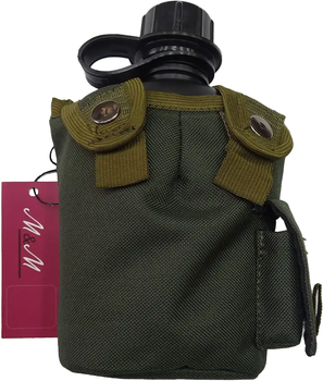 Фляга пластикова 870 мл чорна в чохлі М&М 2 Olive green Хакі (213376)