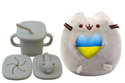 Мягкая игрушка Pusheen cat S&T с сердцем и Поильник-непроливайка МИШКА силиконовый Бежевый темный (vol-10565)