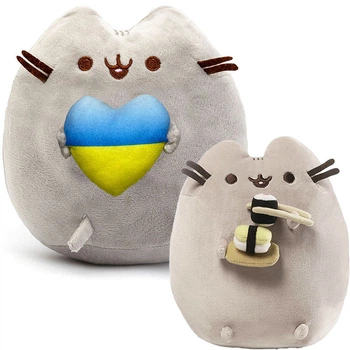 Мягкая игрушка Пушин кэт 23х25см с Сердцем и Мягкая игрушка Pusheen cat 12х15см с Суши в лапка Серый n-11619