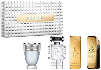 Zestaw miniaturek męskich Paco Rabanne Woda toaletowa One Million 5 ml + Woda perfumowana One Million Elixir Intense 5 ml + Woda toaletowa Invictus 5 ml + Woda toaletowa Phantom 5 ml (3349668630820)