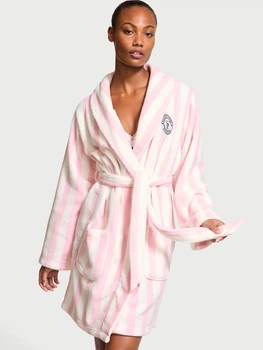 Плюшевый халат Victoria Secret Logo Short Cozy Robe Pretty Blossom Stripes M/L розовая полоска