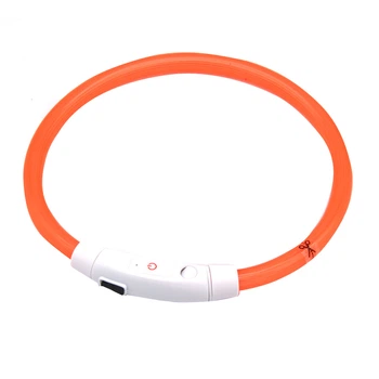 Светодиодный LED ошейник Lesko L-18 USB Orange L светящийся водоотталкивающий для собак и котов