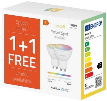 Inteligentna Wi-Fi żarówka Hombli Smart Spot 5W RGB GU10 2 szt. (8719323919310)