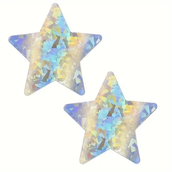 Наклейки на соски та груди з блиском Nipple cover зірки PS-92/22Сріблясті