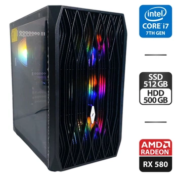Игровой ПК 1stPlayer ARIYA AY7 Tower / Intel Core i7-7700 (4 (8) ядра по 3.6 - 4.2 GHz) / 24 GB DDR4 / 512 GB SSD M.2 + 500 GB HDD / AMD Radeon RX 580, 8 GB GDDR5, 256-bit / 500W б/у